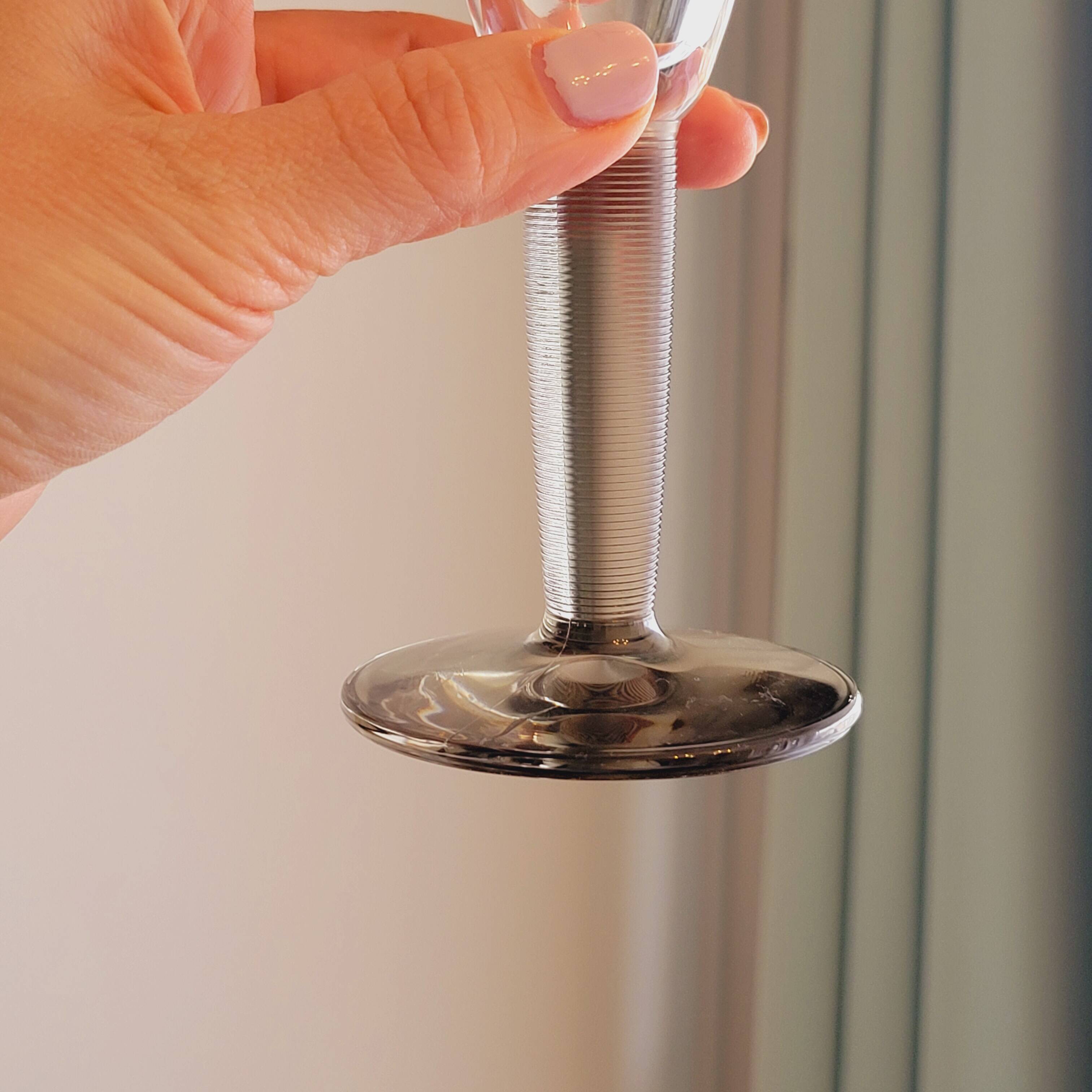 10 Bormioli Rocco Vintage Crystal Champagne Flutes Glasses with Grey Rain Foot