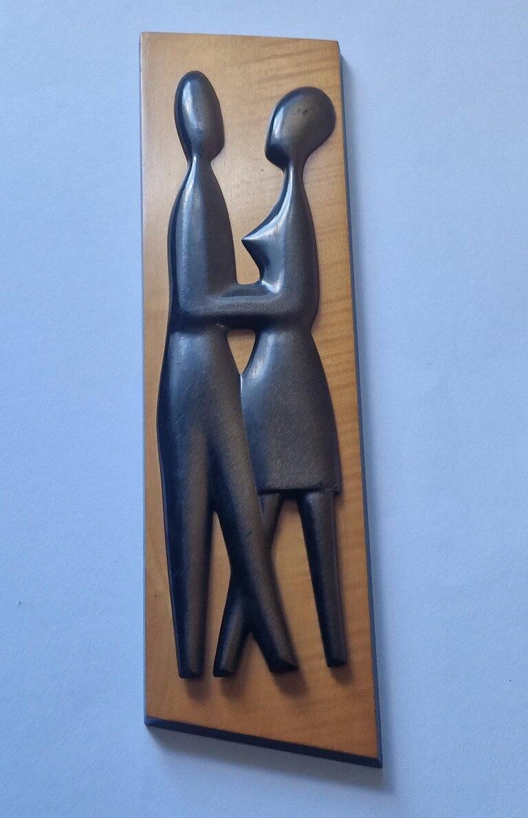 Midcentury Wall Wood Sculpture Lovers, 1970s