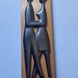 Midcentury Wall Wood Sculpture Lovers, 1970s