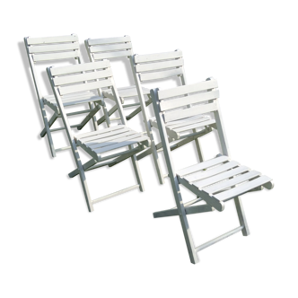 Series of 5 wooden garden chairs