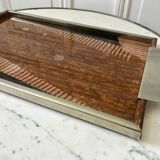 Plateau miroir en chrome, verre, bois et marqueterie années 60-70