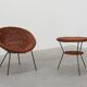 Fauteuil en osier tressé, en rotin et en fer des années 1960, Italie.