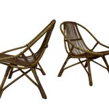 Ensemble vintage de 4 fauteuils club en rotin Rohe Noordwolde 1960