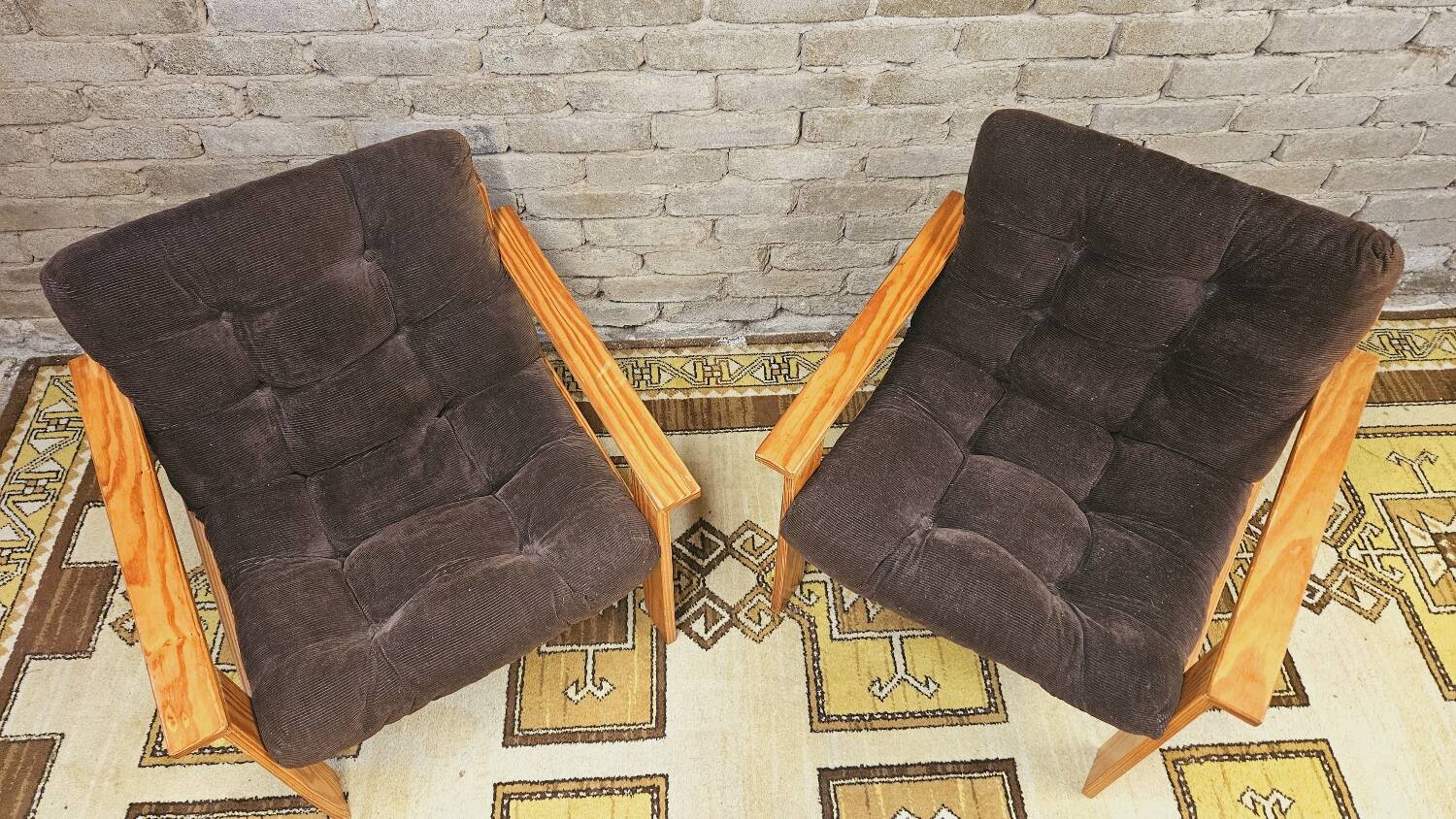 Pair of Yngve Ekström pine armchairs, 1970s