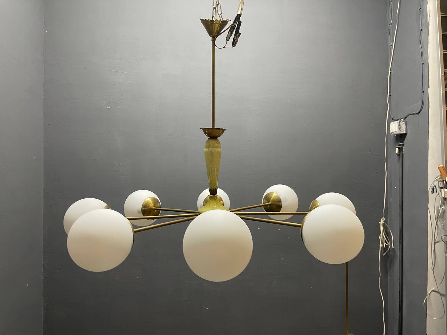 Italian Sputnik Brass Chandelier 1950’s