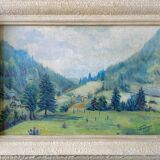 Painting "Mountain landscape" signed Sampic, artist of the Yonne 1952