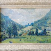 Painting "Mountain landscape" signed Sampic, artist of the Yonne 1952