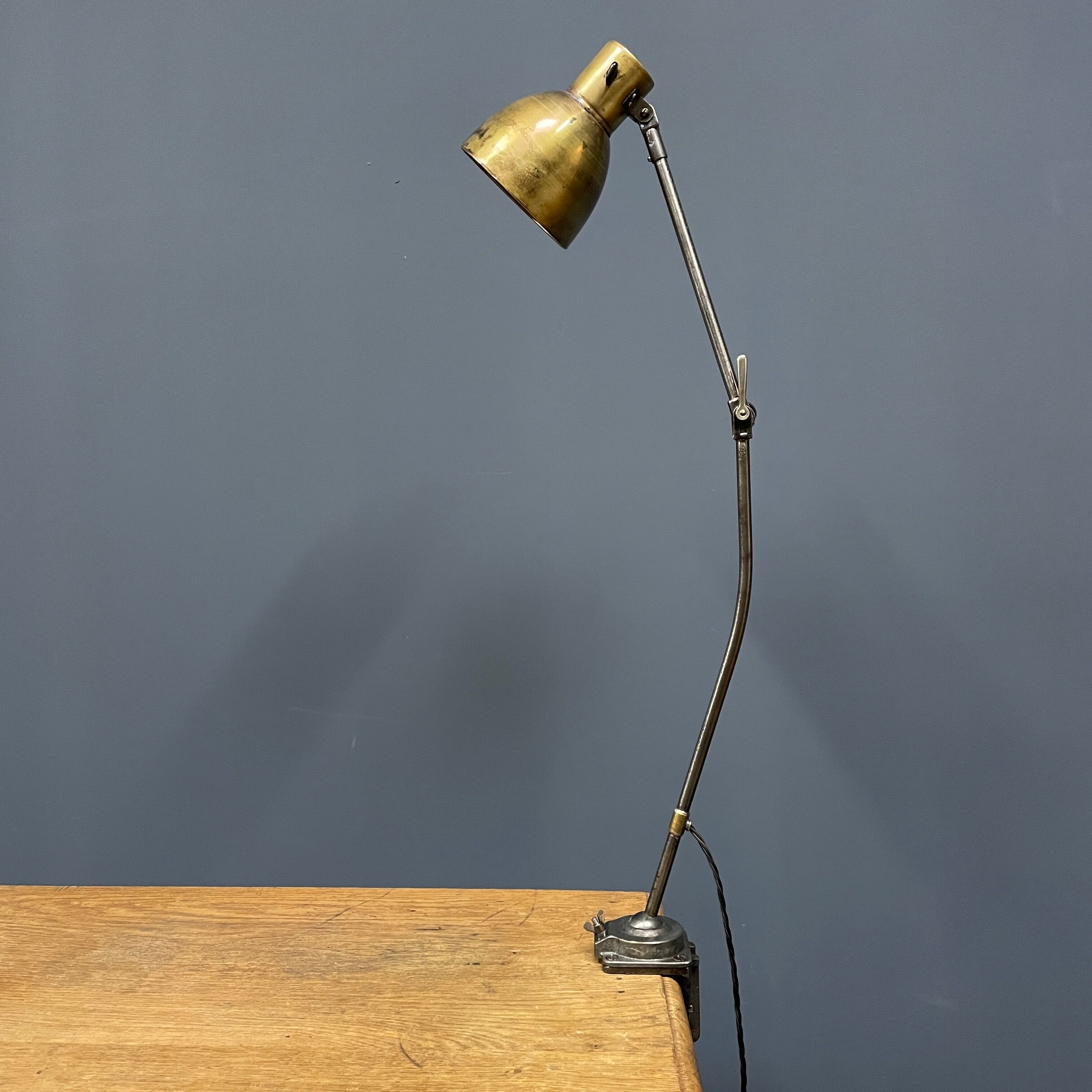 Industria rotterdam clamp lamp with brass shade
