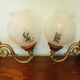 Wall lamps in wood and gilded metal, openwork glass lampshade