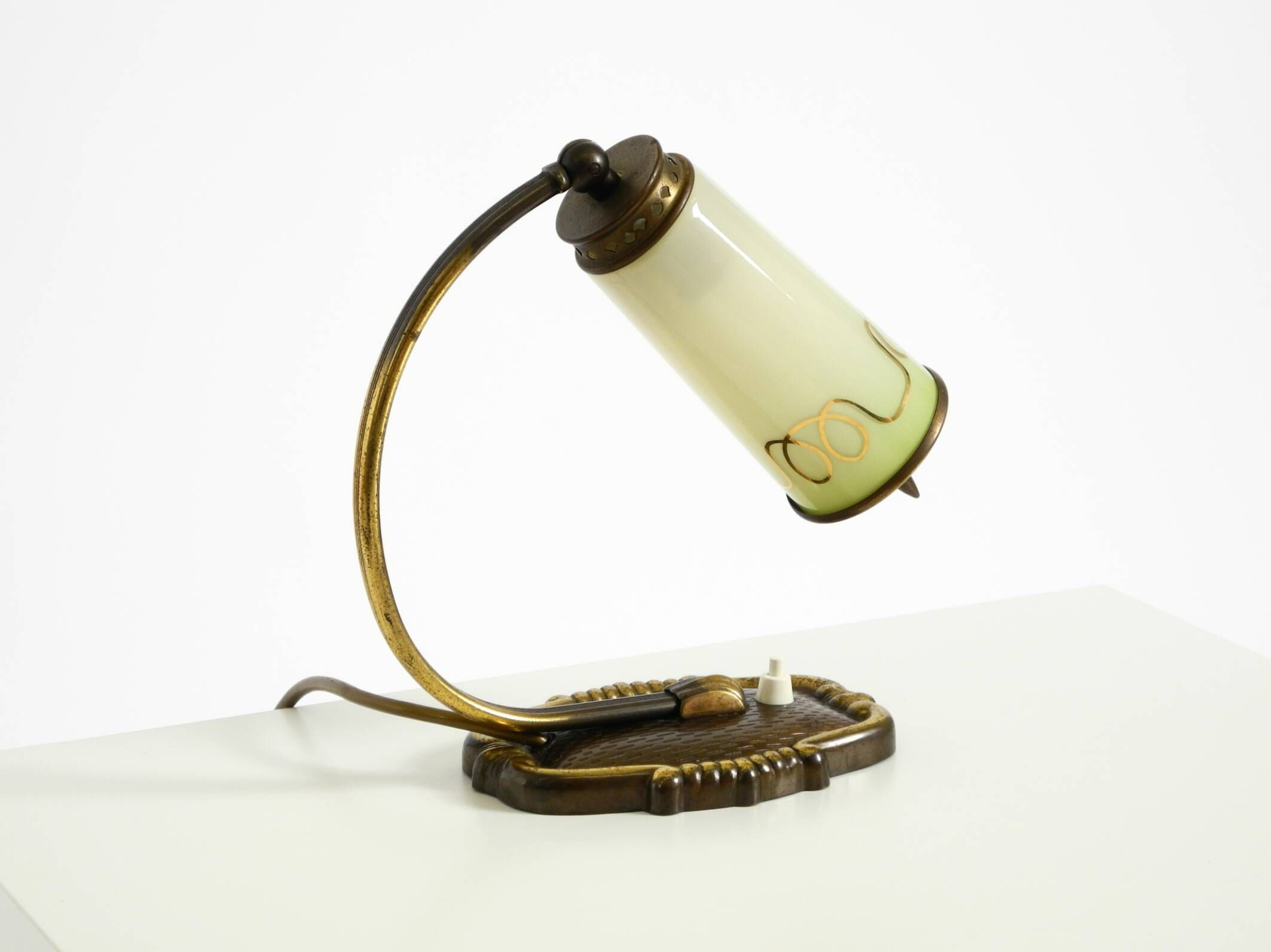 Beautiful, rare brass table lamp with glass shade | 1940s