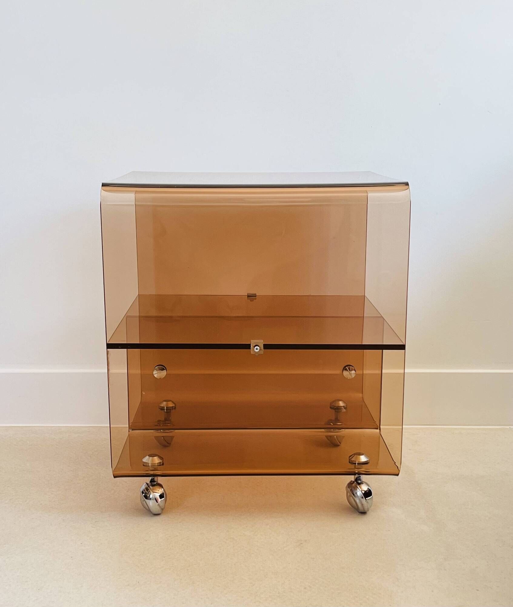 Cubic coffee table on casters in altuglas by Michel Dumas, France 1970