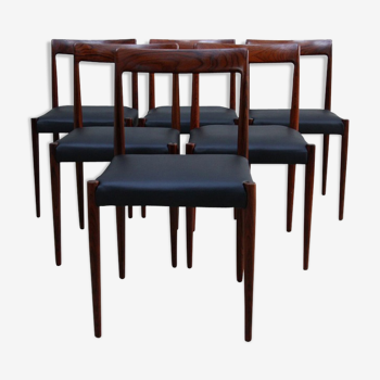Suite de 6 chaises à repas vintage en palissandre modèle 77