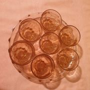 Art Deco pink glass tray and 7 glasses Made in France
