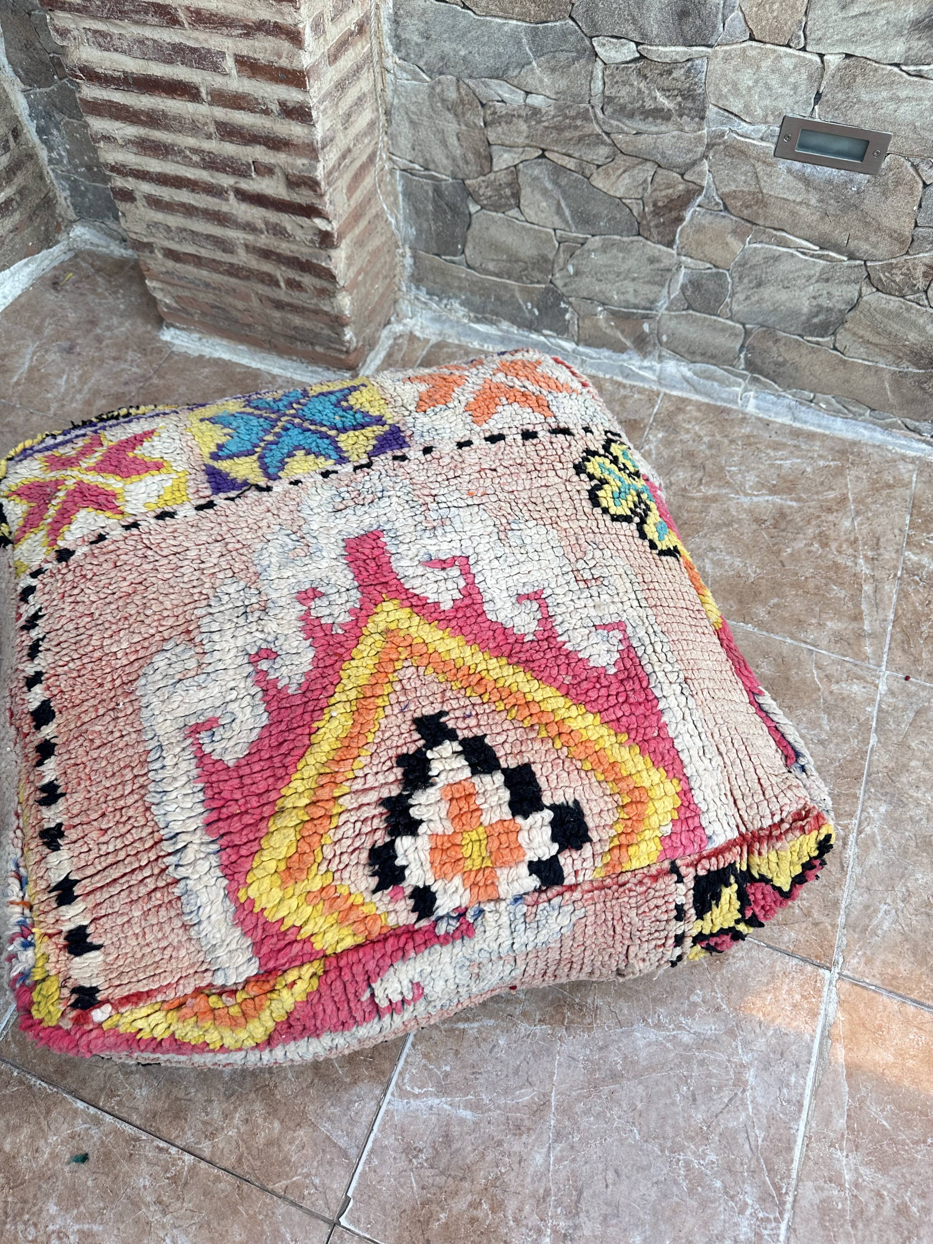 Handmade Berber Kilim pouf, floor cushion.