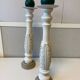 Pair of Candlesticks Candlesticks Turned Wood Carved Bleached Deco Art