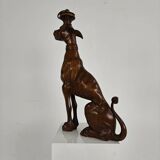 Hand-carved wooden greyhound statue - 20th century