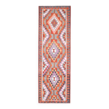 1970s Vintage Turkish Oushak Handmade Wool Cotton Brown Runner Rug 101x314