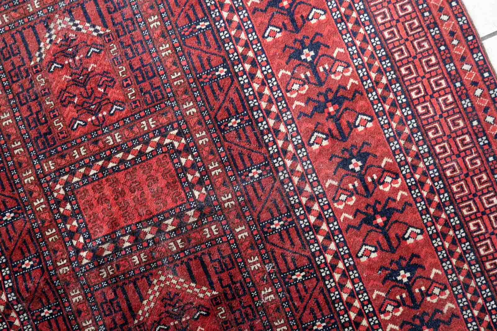 Handmade turkmen hachli vintage rug 142cm x 221cm 1960s
