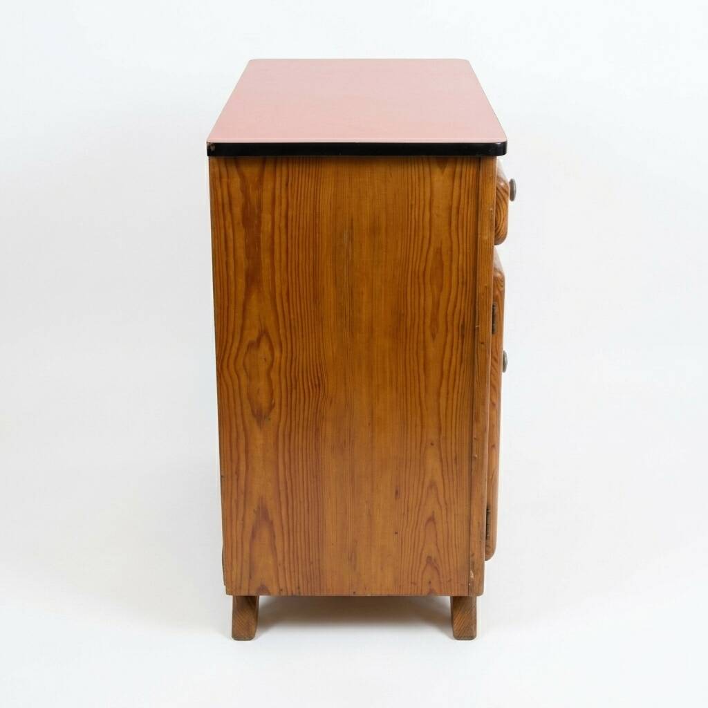 Vintage Mado commode in terracotta and light oak, 1960s.