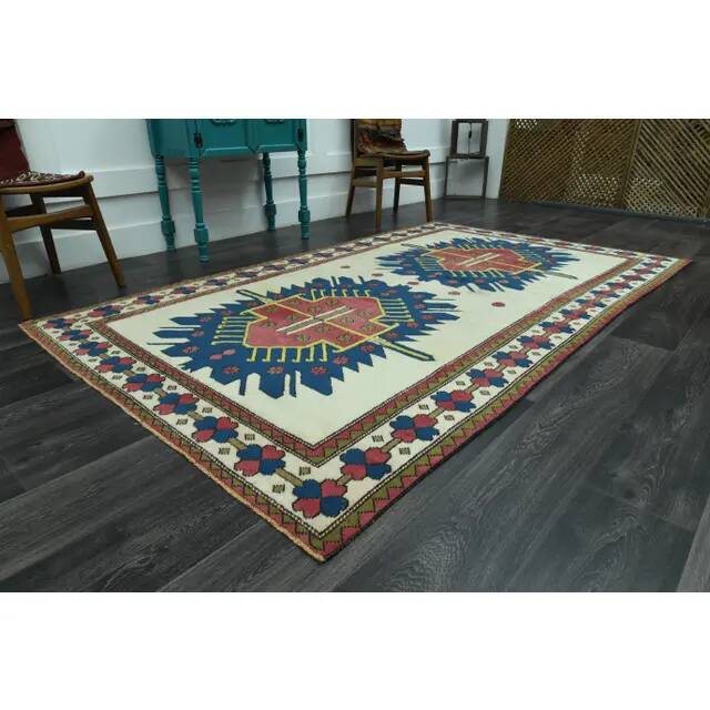 1970s Vintage Turkish Oushak Handmade Wool Cotton Beige Area Rug 160x265