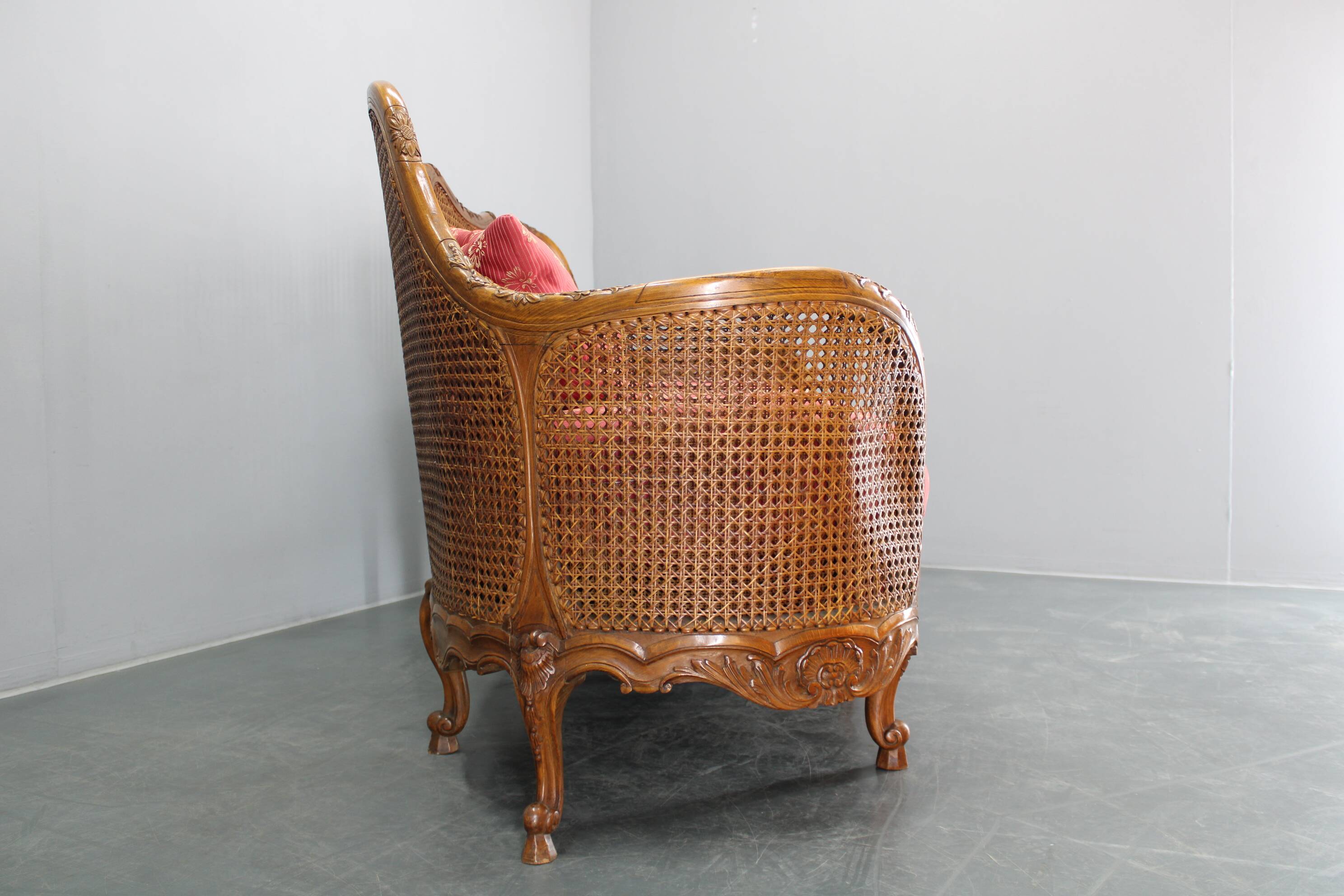 Antique Carved Sofa with Cane Sides , Czechoslovakia