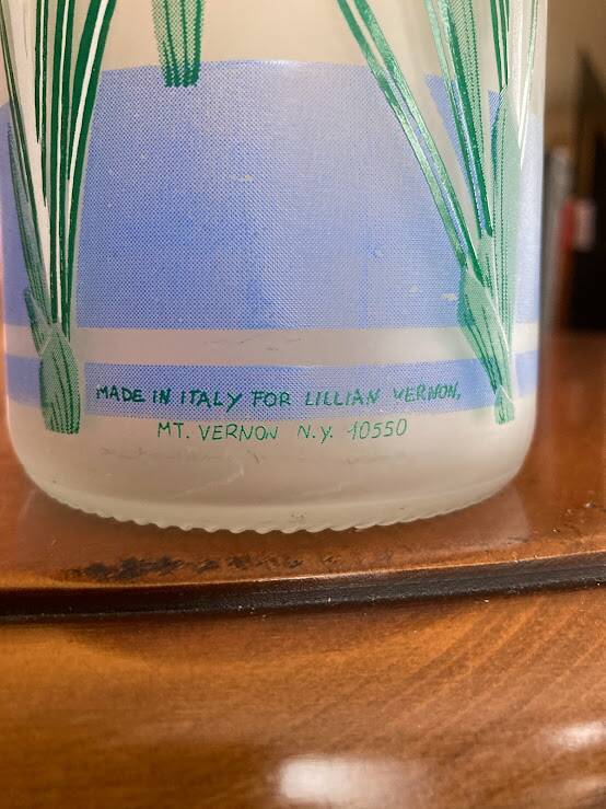 Frosted glass bottle, crocus design, LilLian Vernon