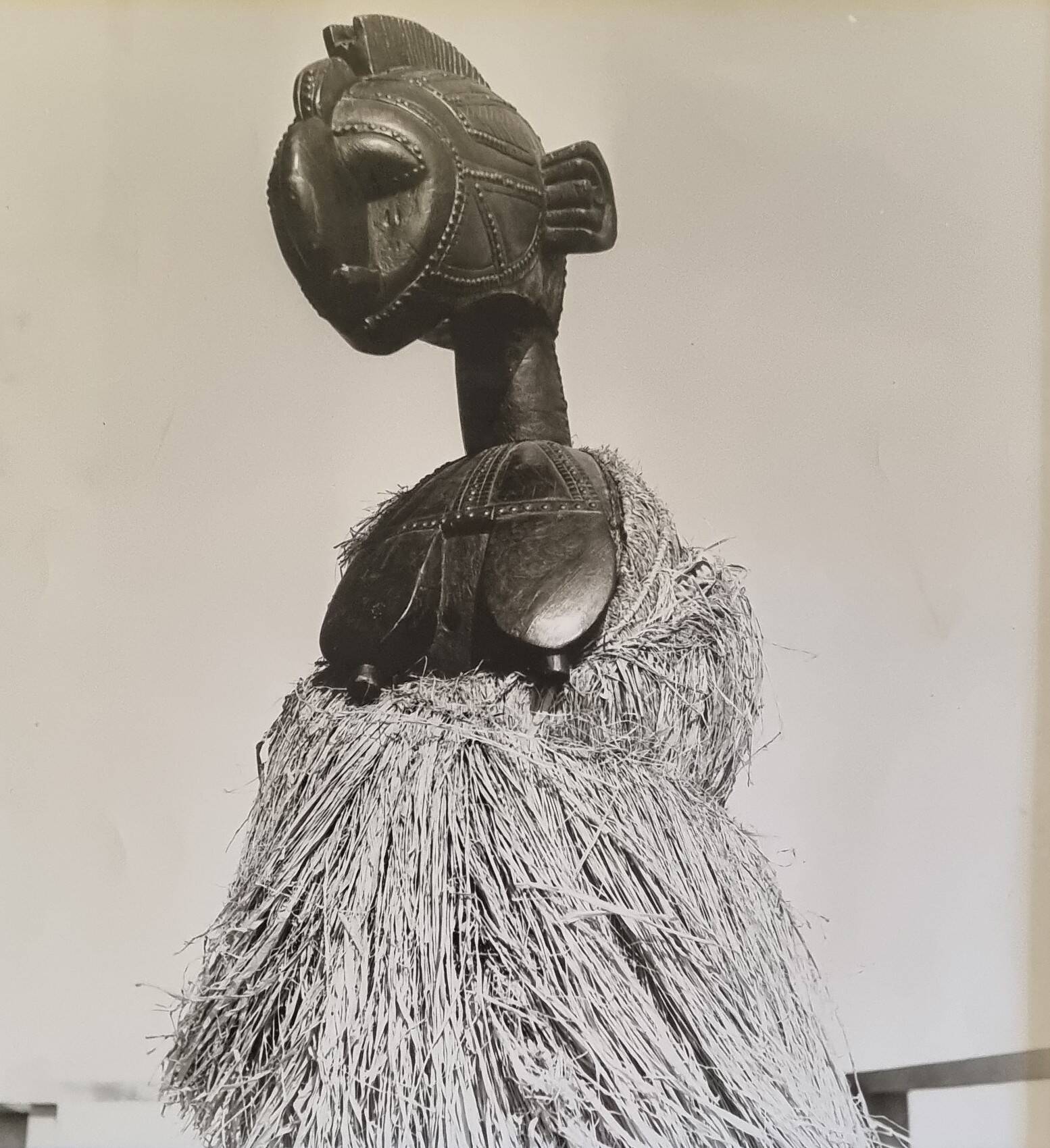 Vintage ethnographic photograph, large framed Baga mask, 44 x 44 cm.