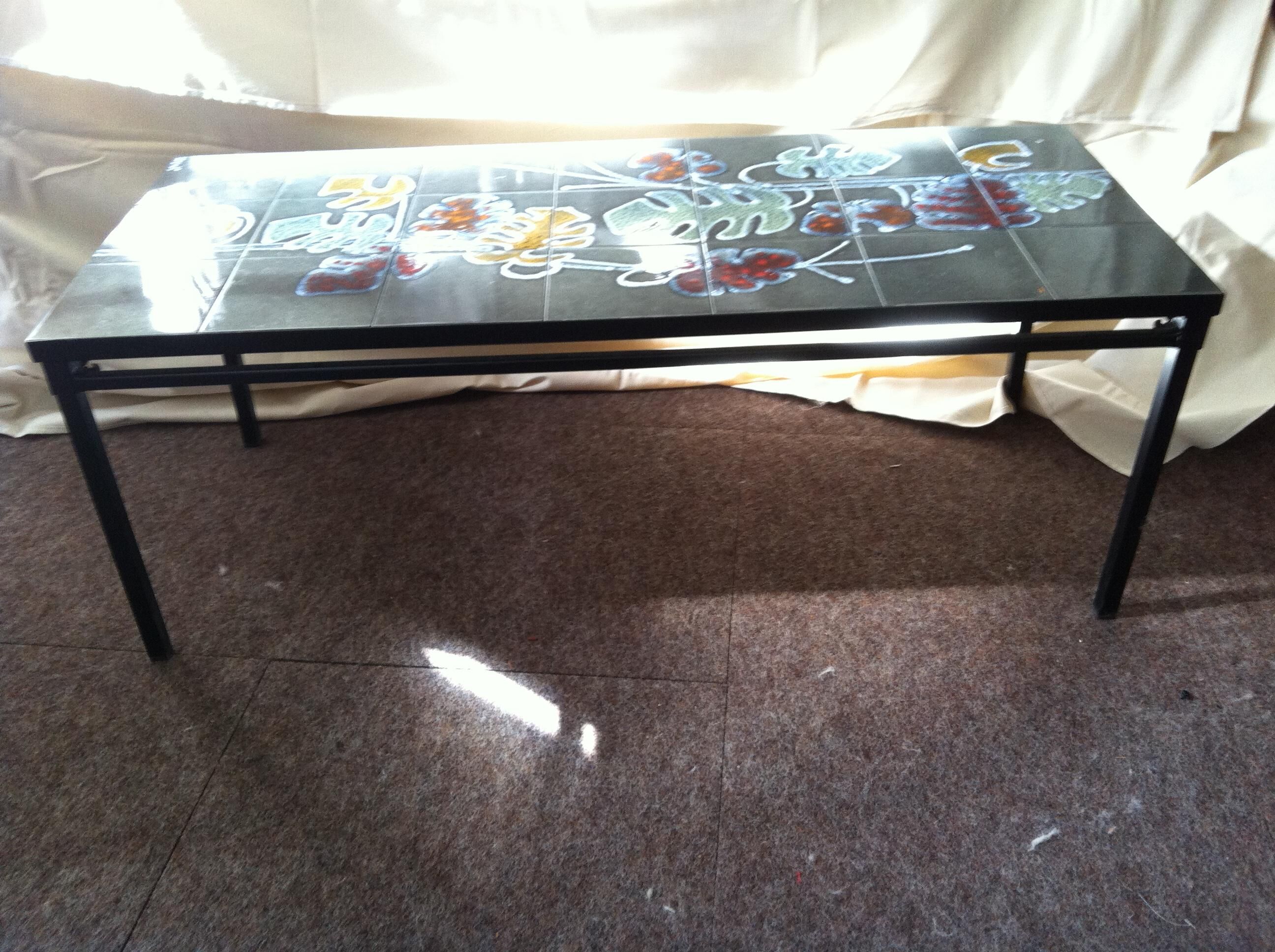 Signed ceramic table metal base