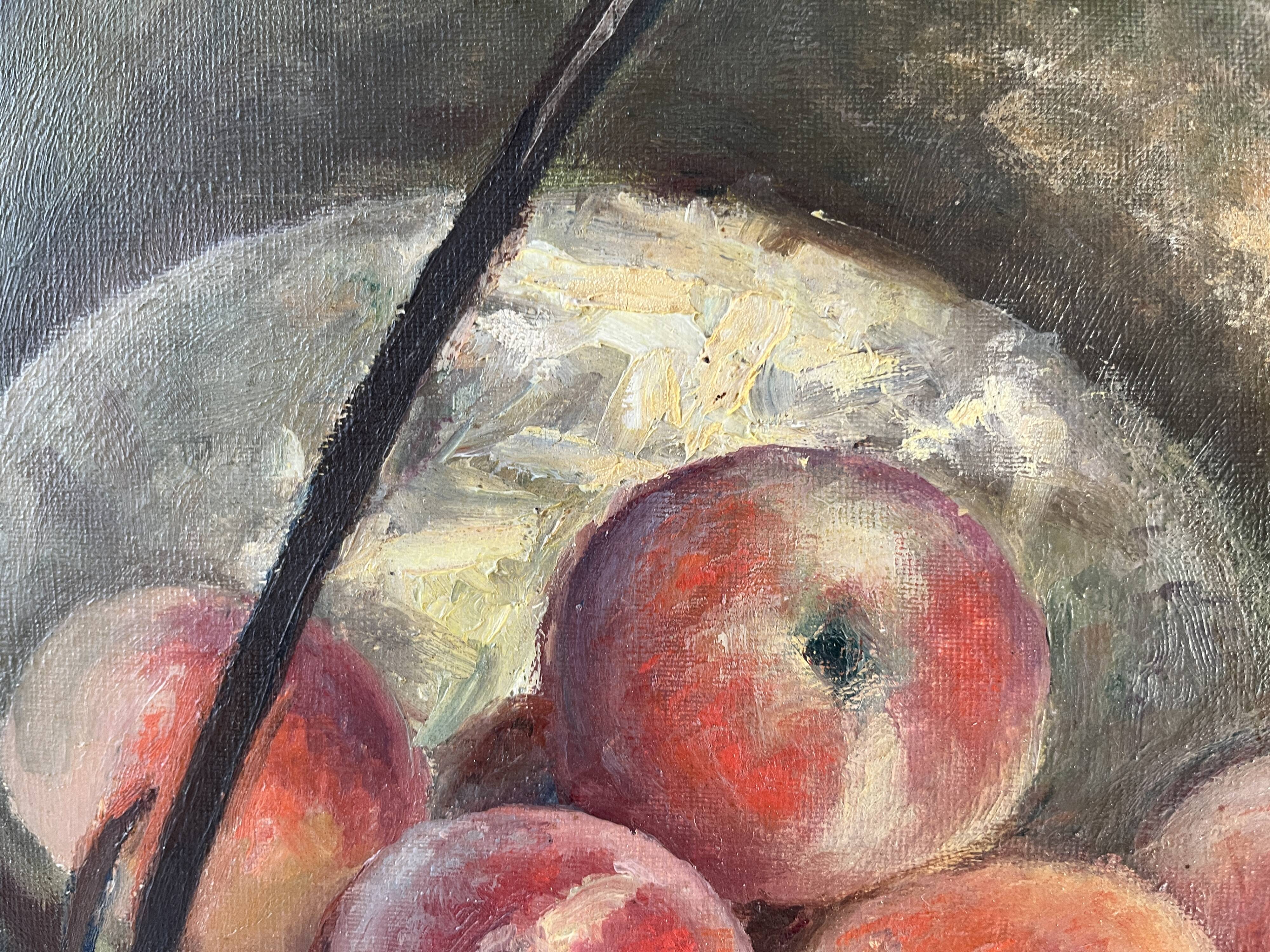 Authentic still life with peaches signed Gaston Hamanovick 1920