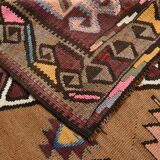 4x13 Kilim Long Wide Brown Handmade Turkish Kilim Runner Rug, 131x404 Cm