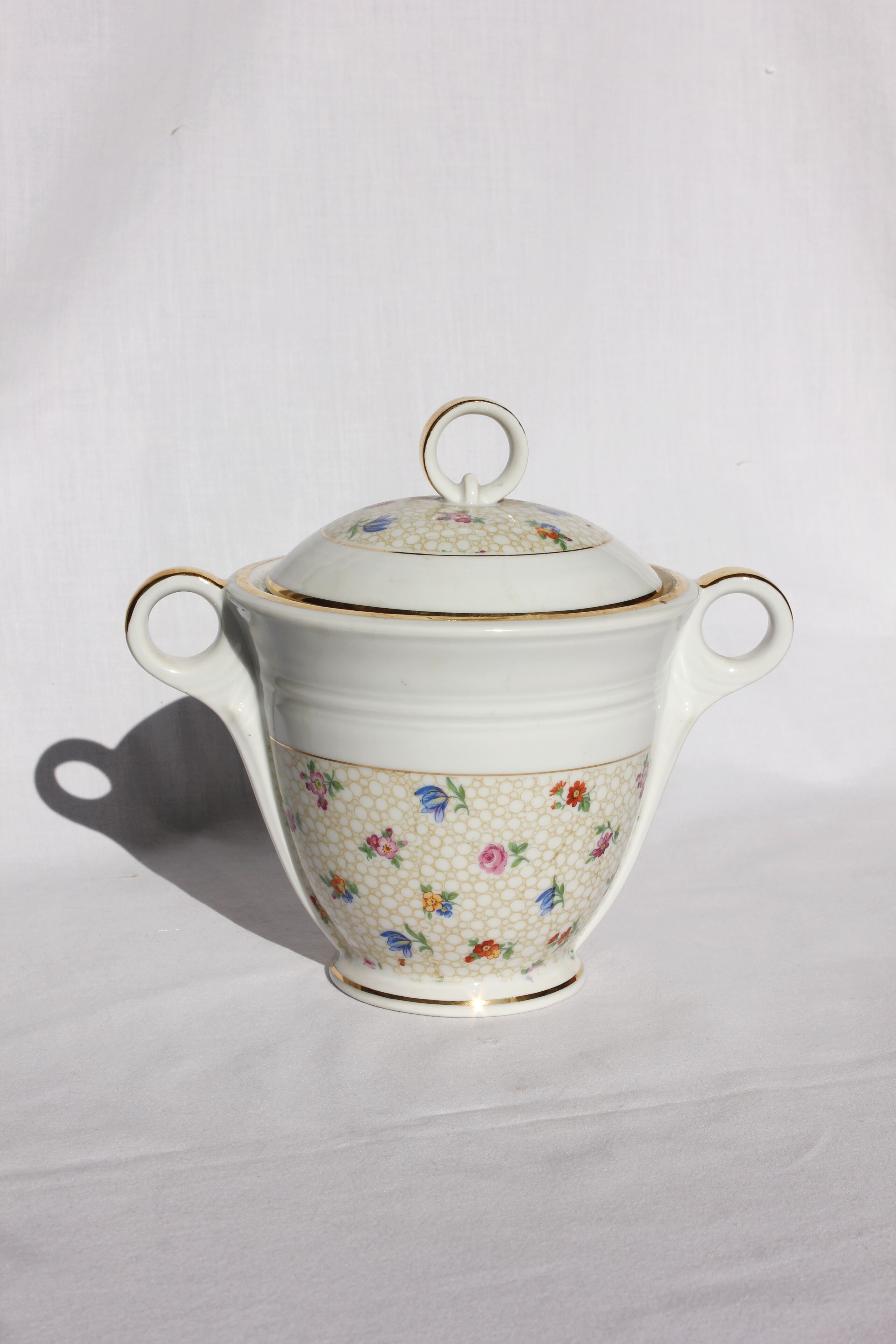 Vintage flower sugar bowl in real hard porcelain sfp