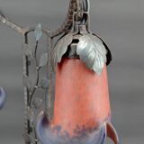 Two-headed wrought iron lamp by Muller, Art Deco, France, Circa 1920