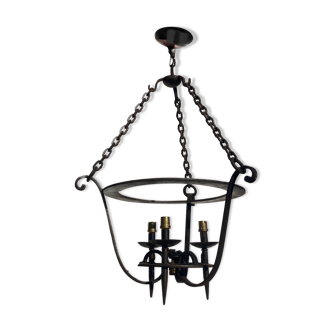 Brutalist wrought iron chandelier 1970