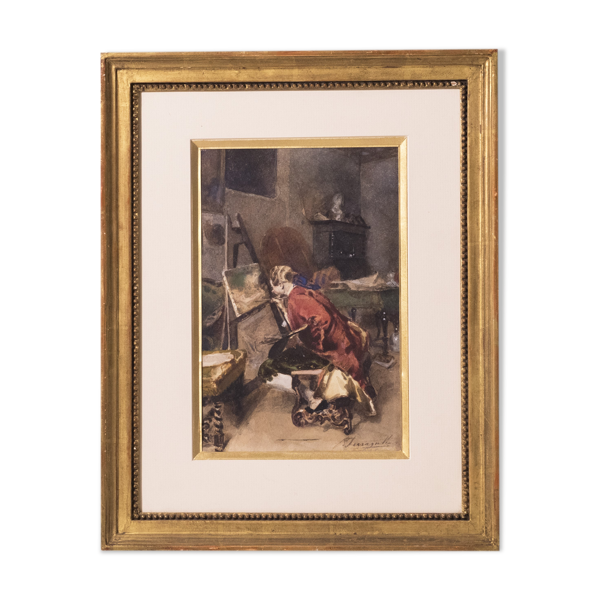 Aquarelle de Ferraguti Arnaldo, peintre à son chevalet