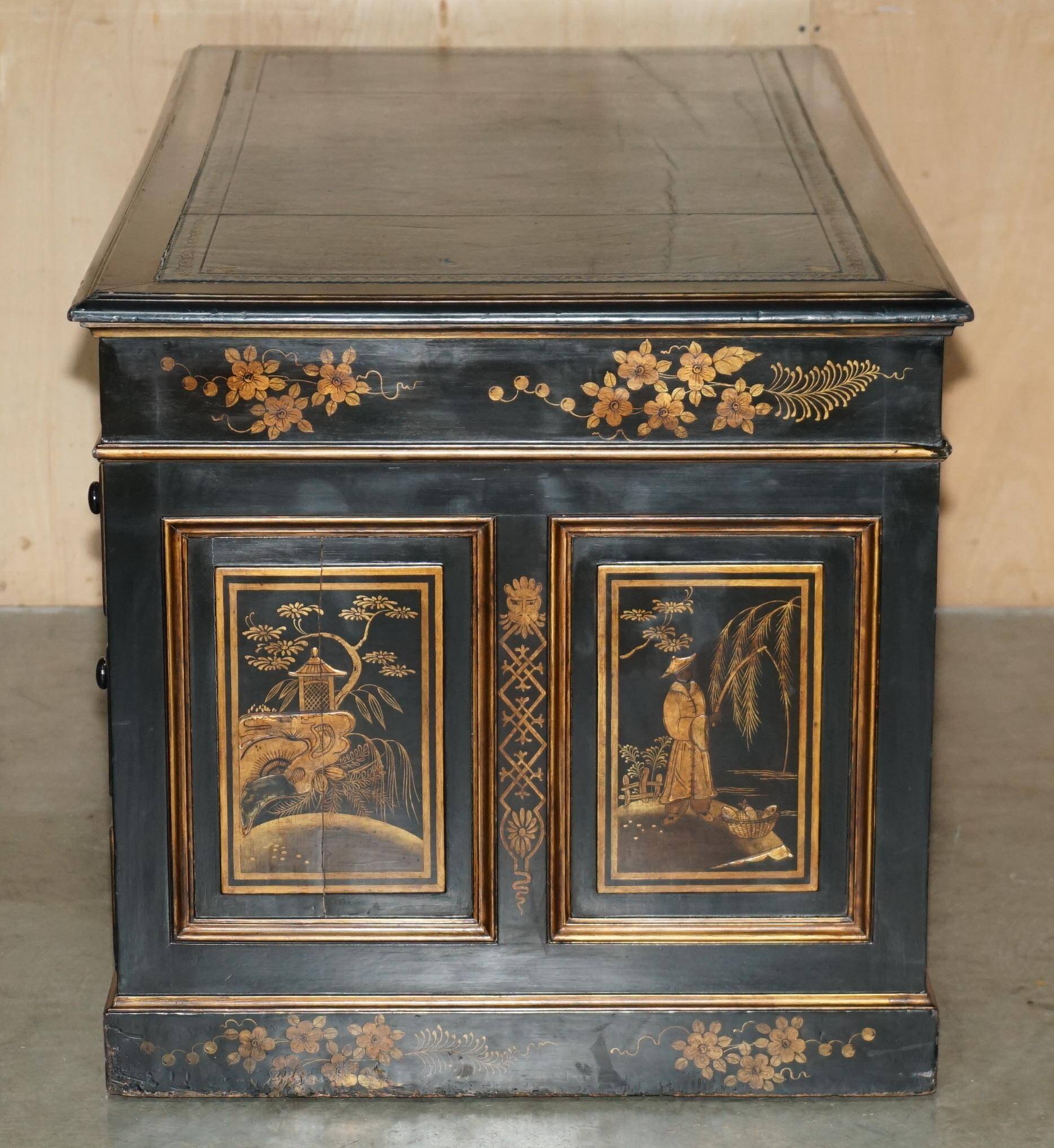 Chinese Bureau Chinoiserie 19th Century Napoleonic Leather
