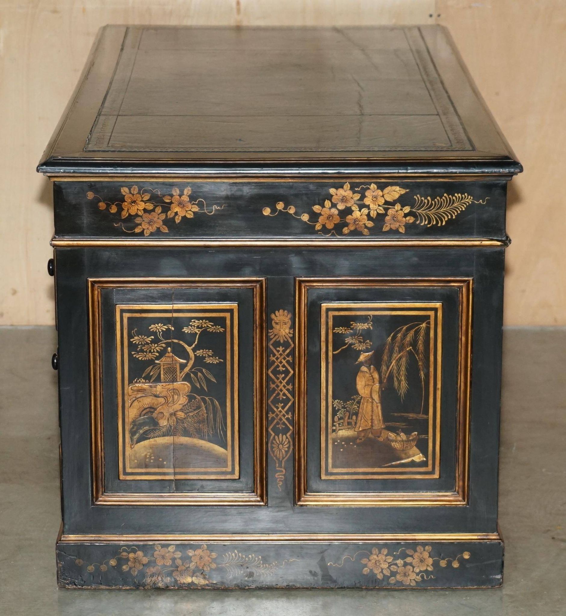 Bureau Chinois Chinoiserie 19ème Siècle Cuir Napoléonien
