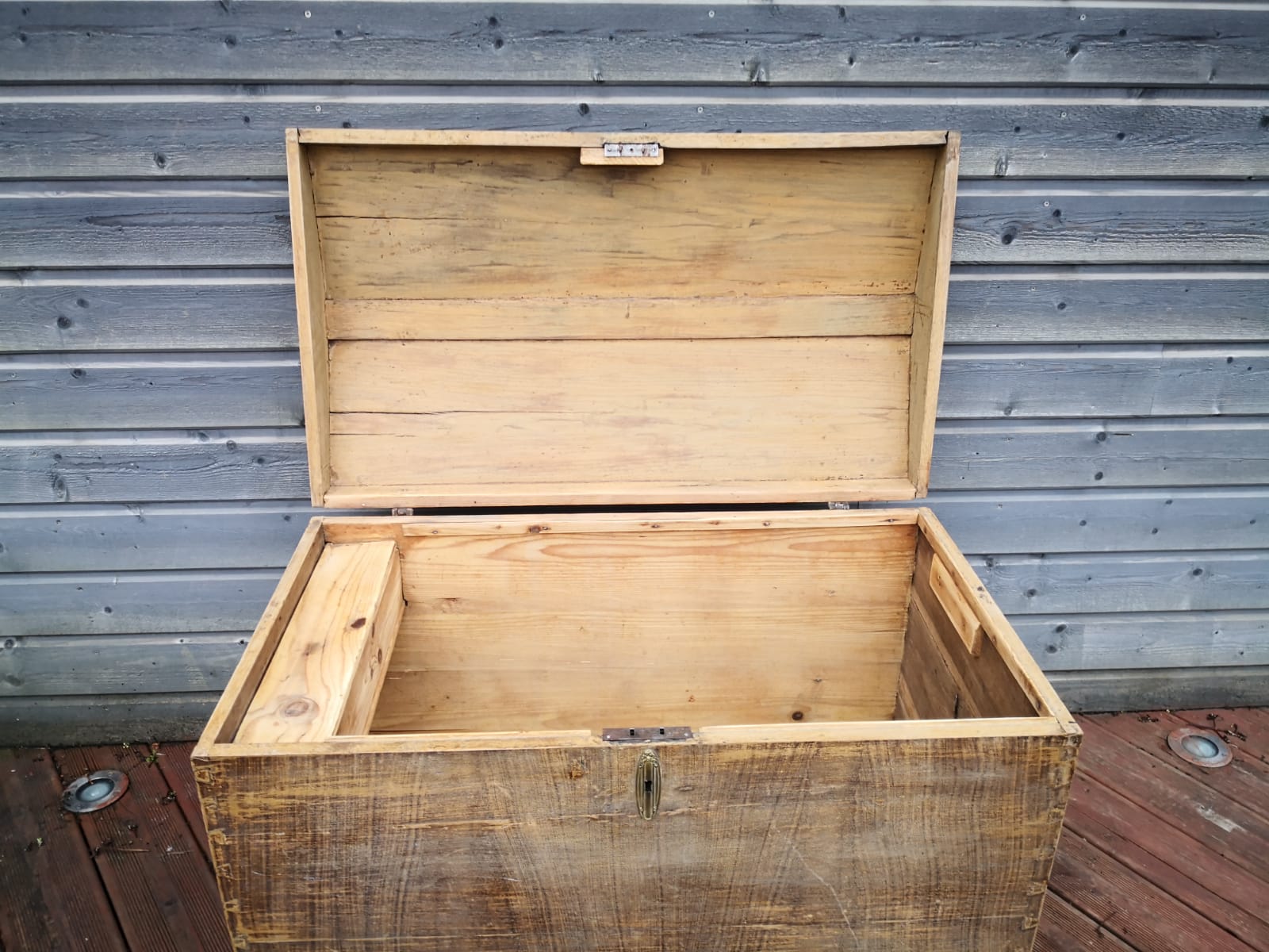 Antique chest, vintage wooden trunk