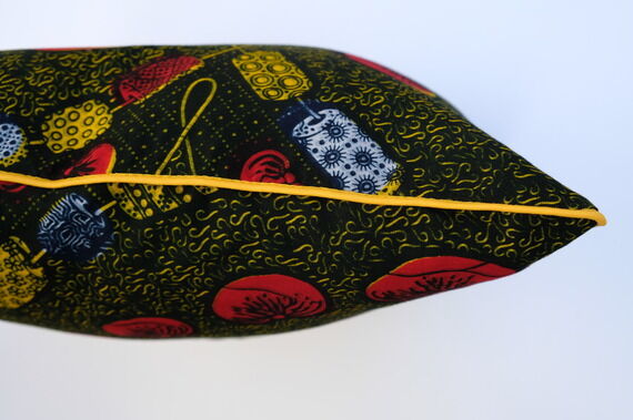 African wax fabric square with 40 X 40 trim and Removable cushion
