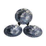 3 Assiettes creuses en Faïence Anglaise Myott "The Hunter" bleu