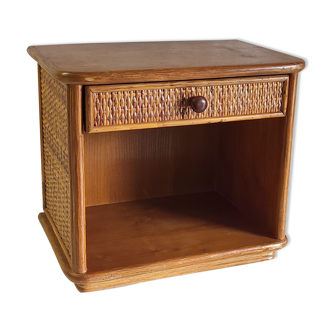 Meuble de chevet bois et rotin– années 70/80