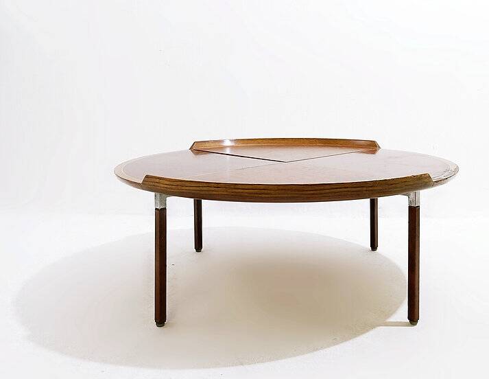 Mid-century wood and leather coffee table