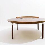 Mid-century wood and leather coffee table