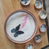 Vintage rattan tray with 6 under glasses