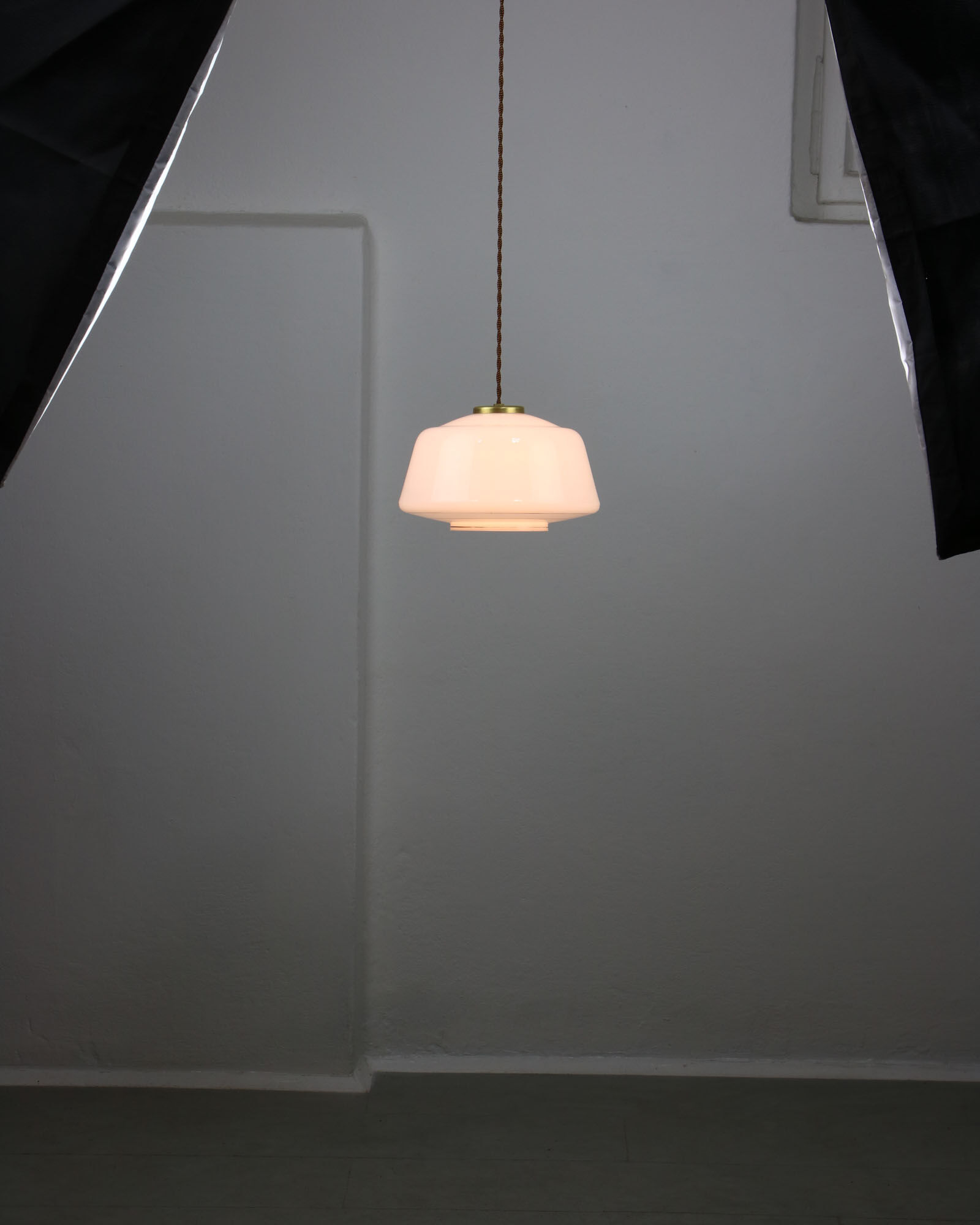 Mid-century Glass & Brass Pendant Lamp