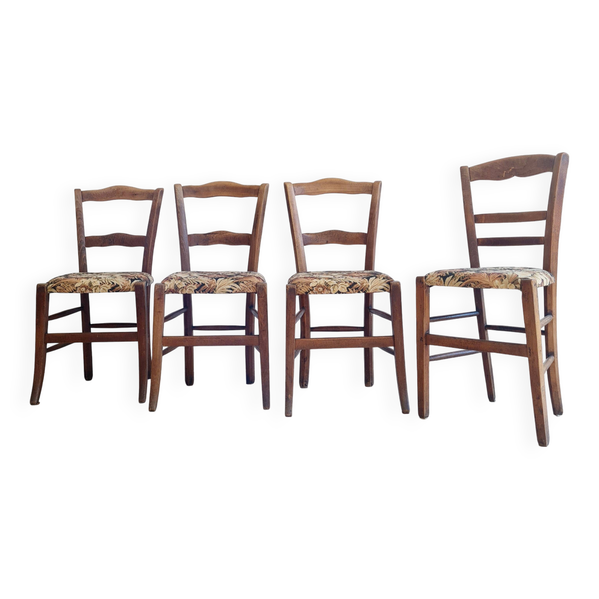 Chaises bistrot anciennes en bois - assise fleurie