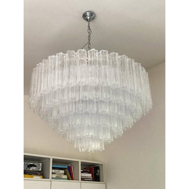Contemporary transparent "tronchi" murano glass chandelier in venini style