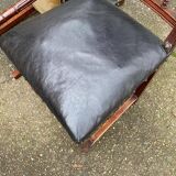 Two 19th-century Henri II chairs in solid wood and black leather upholstery