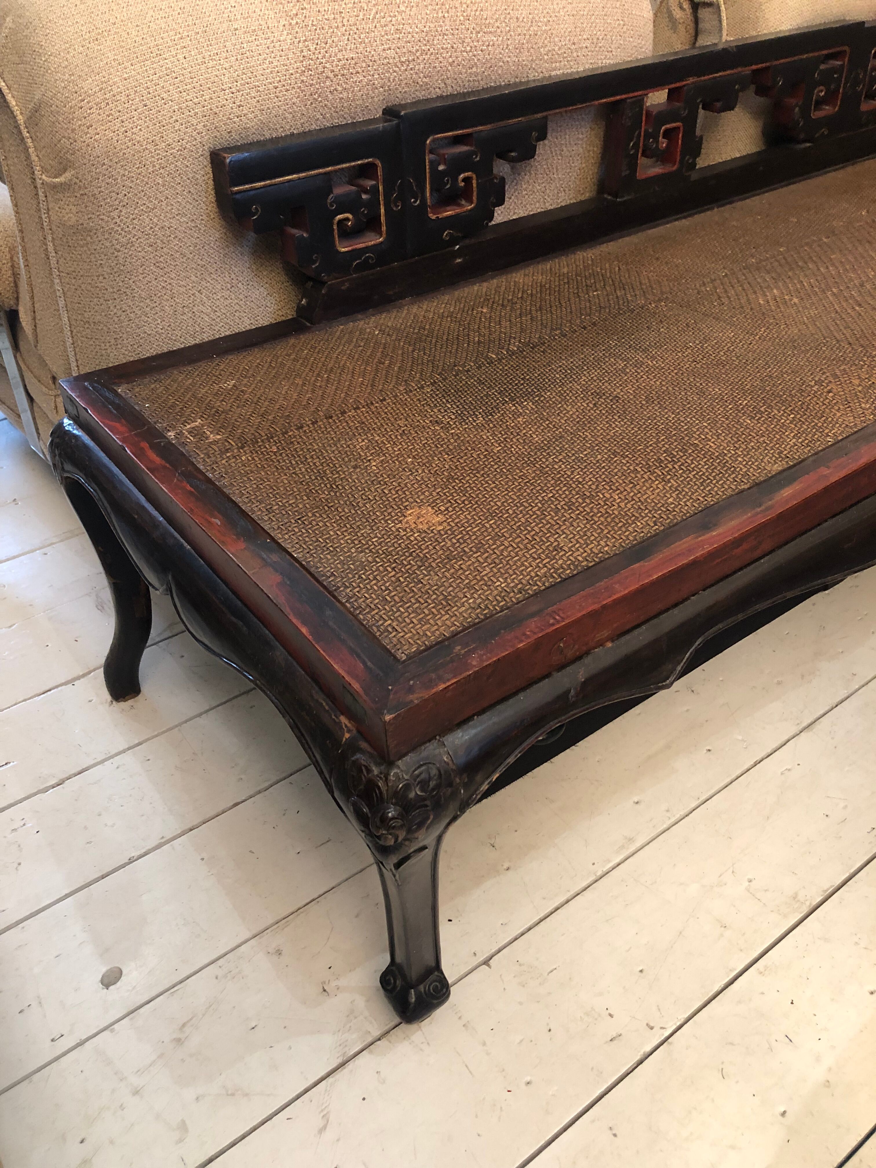 Antique chinese hardwood and rattan daybed