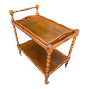 Vintage wooden rolling dessert trolley with removable tray