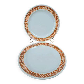 Set of 2 flat plates Sarreguemines vintage orange decor